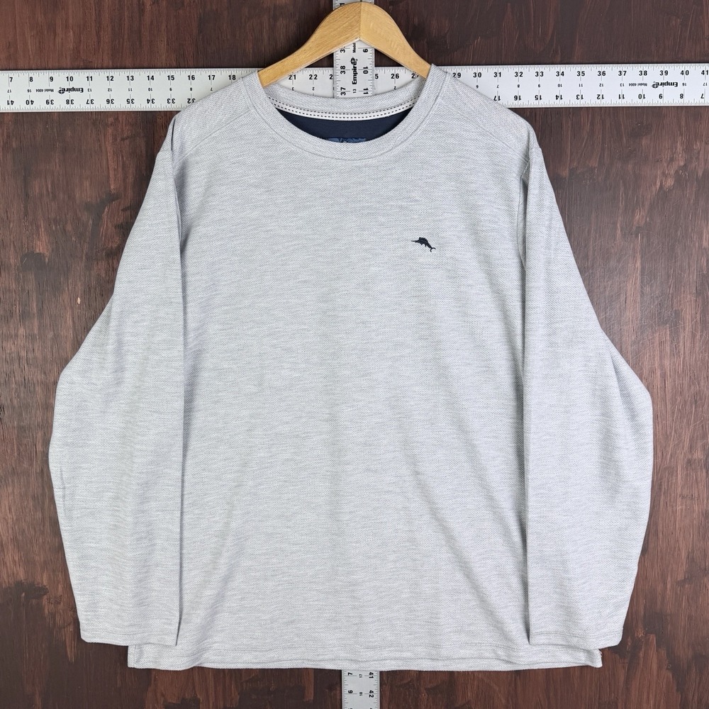 Tommy Bahamas Textured Twill Stripe Crew Long Sleeve Thermal Shirt Gray Men's XL